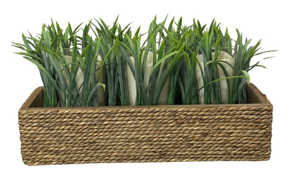 HomeGoods Faux Liriope Triple Candle Wicker Basket Decor